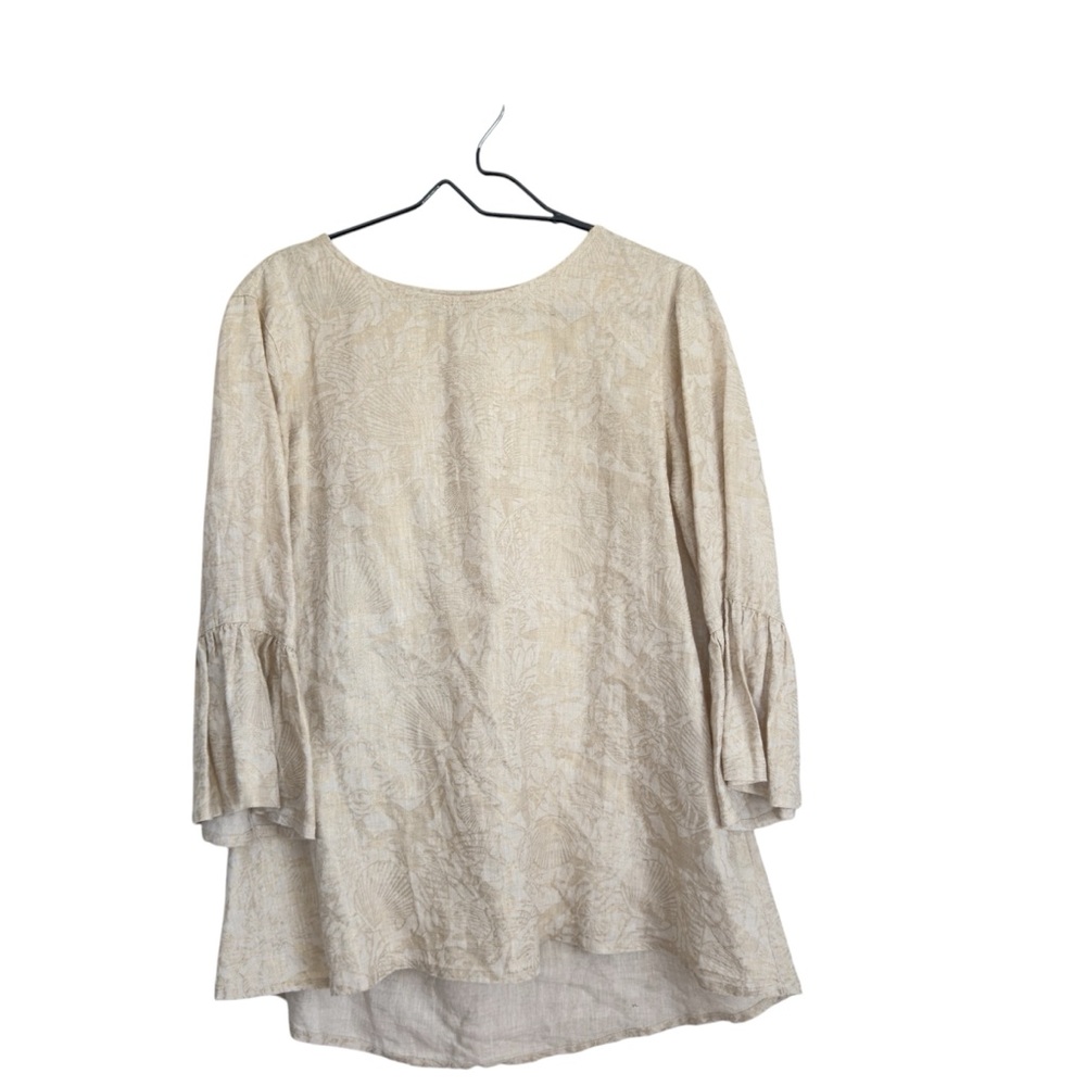 John Mark Dial Medium 100% Linen Flutter Sleeve‎ Gold Metallic Shell Prin…L